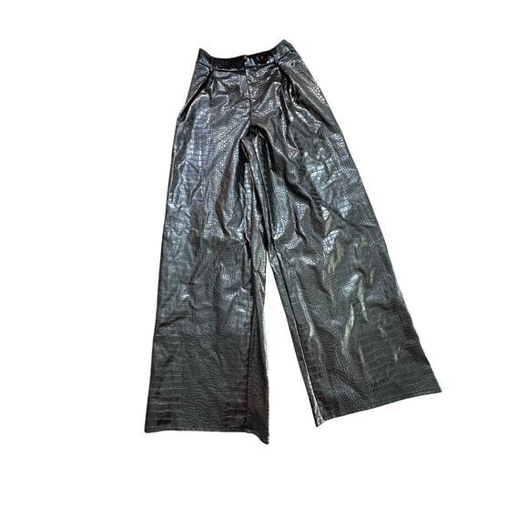 PLT Label Women's Black Croc Faux Leather Wide Leg Tailored Pants Size 2 - Picture 4 of 10